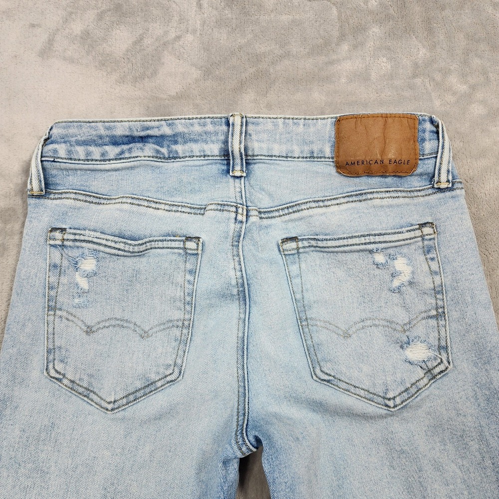 American Eagle Jeans Mens 30x36 Blue Skinny Distressed Stretch Denim Light Wash - Picture 6 of 15
